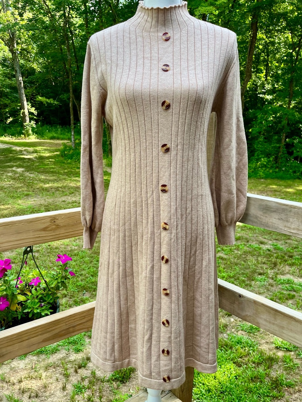 S. Christina 100% Cashmere Tan Small/Medium Ribbed Knit Sweater Dress